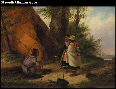 Cornelius Krieghoff Indians Meeting by a Teepee